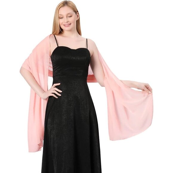 Women Pink Elegant Soft Sheer Chiffon Stole Bride Wedding Shawls and Wraps - Picture 2 of 7